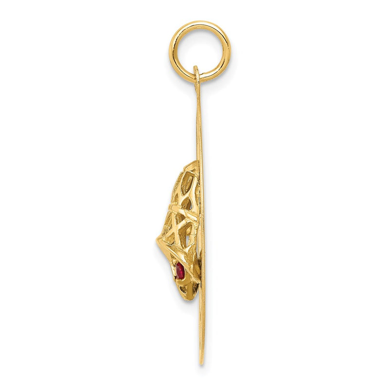 14K Yellow Gold HAPPY ANNIVERSARY Blue and Red CZ with Bells 25mm Engravable Disc Charm