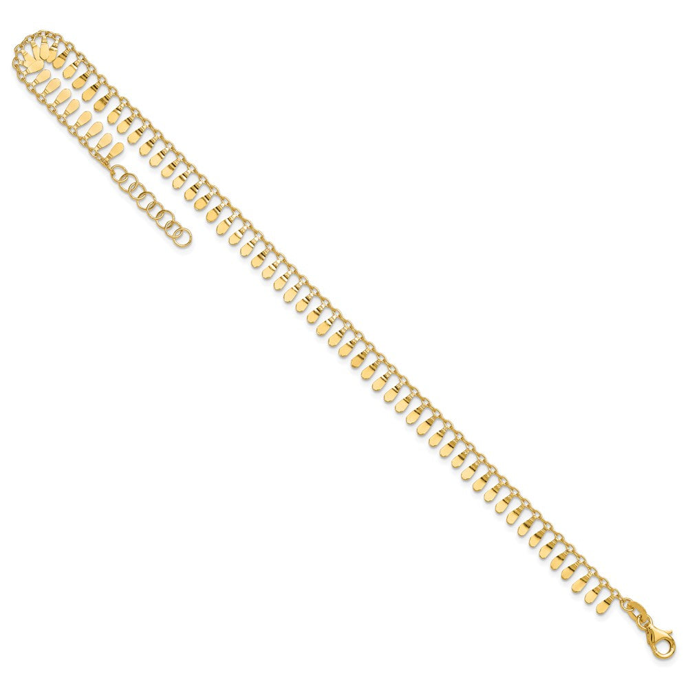 14K Yellow Gold Polished Fancy Dangles Plus Extender Total Chain Anklet