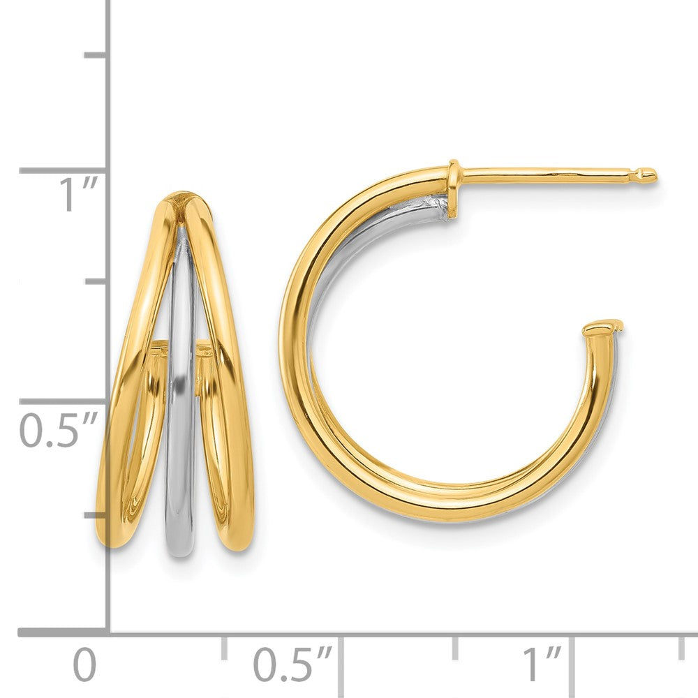 14K Two-Tone Gold Two-tone Polished Multi Row Hoop Post Earrings