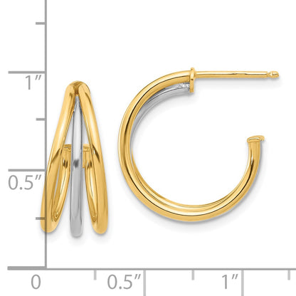 14K Two-Tone Gold Two-tone Polished Multi Row Hoop Post Earrings