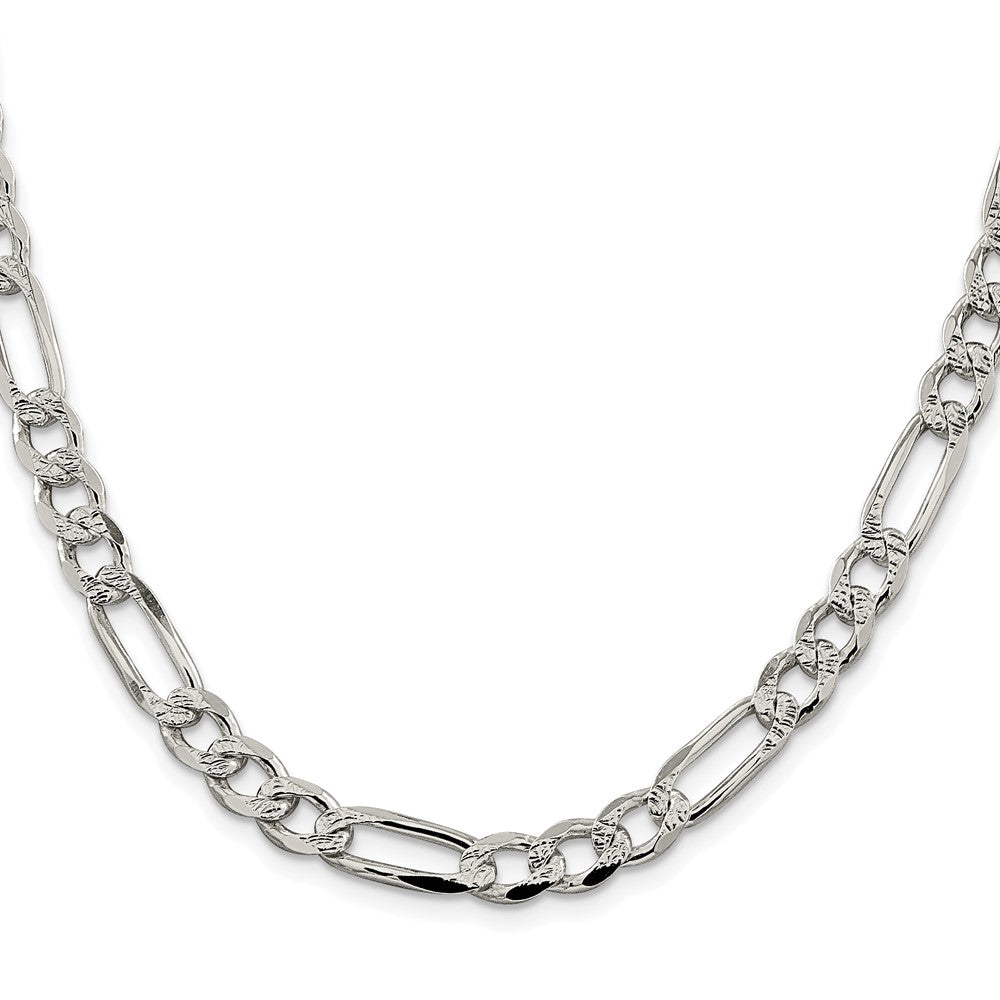 Sterling Silver Rhodium-plated 7.25mm Pav‚ Flat Figaro Chain Necklace