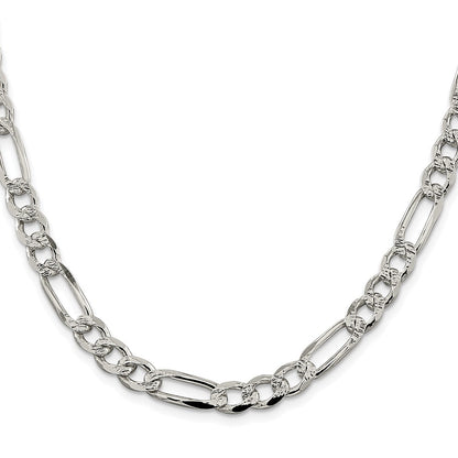 Sterling Silver Rhodium-plated 7.25mm Pav‚ Flat Figaro Chain Necklace