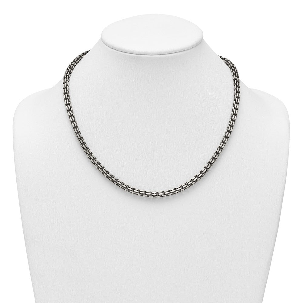 Sterling Silver Antiqued Brushed 5.00mm Fancy Box Link 19.75 Inch Necklace