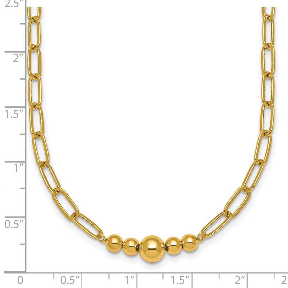 14K Yellow Gold Polished Graduated Beads 18 Inch Paperclip Link Necklace