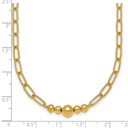 14K Yellow Gold Polished Graduated Beads 18 Inch Paperclip Link Necklace