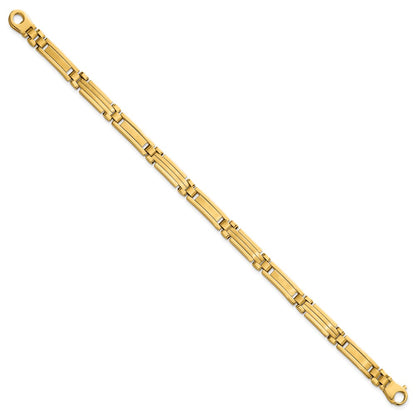 14K Yellow Gold Polished and Brushed 6.7mm Fancy Multi Link Bar 8.25 Inch Bracelet