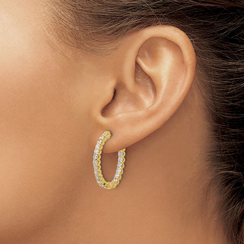 14K Yellow Gold 2 carat Diamond In/Out Oval Hoop w/Safety Clasp Earrings