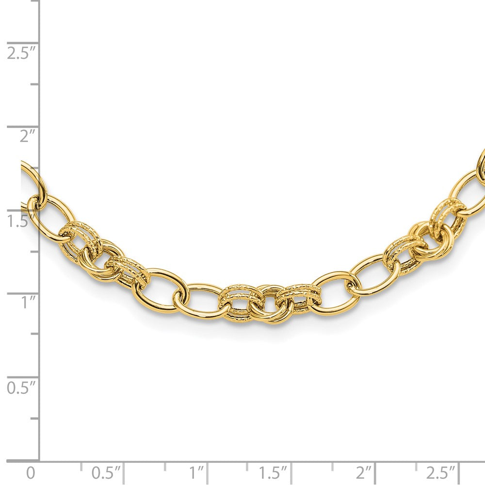 14K Yellow Gold Polished and Textured 6mm Fancy Link 18.5 Inch Necklace