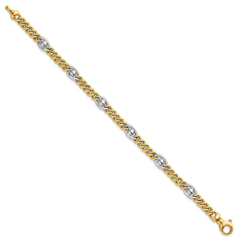 14K Two-Tone Gold Two-tone Polished 7.1mm Fancy Curb/Anchor Chain 7.5 Inch Bracelet