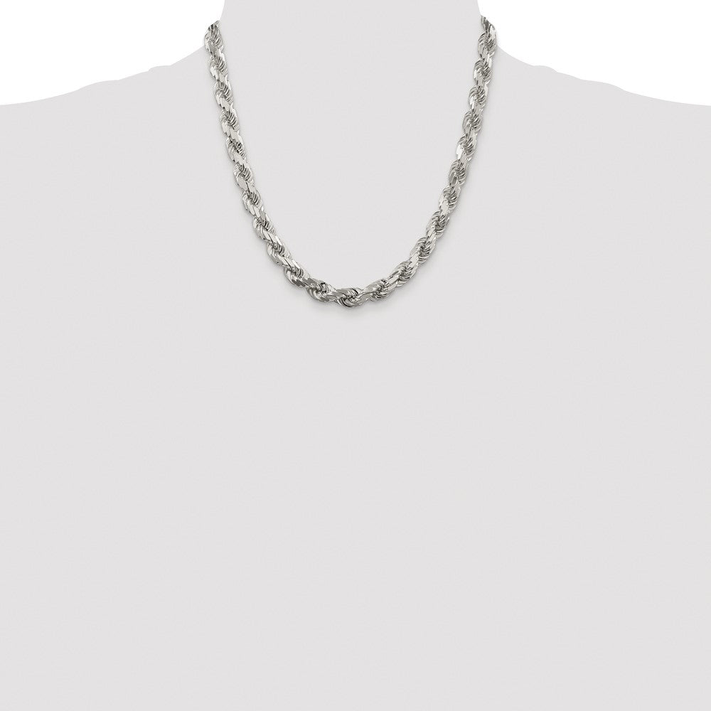 Sterling Silver Rhodium-plated 7.8mm Diamond-cut Rope 20 Inch Chain