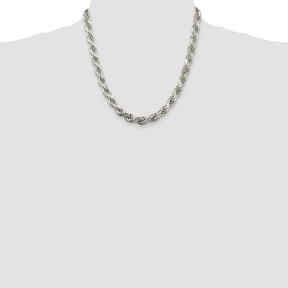 Sterling Silver Rhodium-plated 7.8mm Diamond-cut Rope 20 Inch Chain