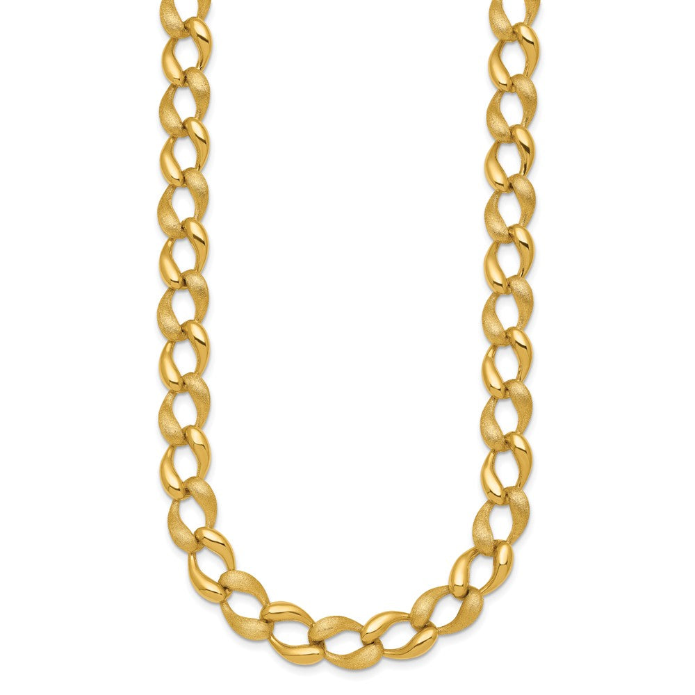 14K Yellow Gold Brushed and Polished 9mm Fancy Curb Link 17 Inch Necklace