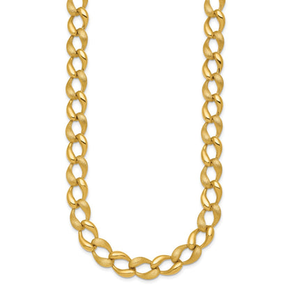 14K Yellow Gold Brushed and Polished 9mm Fancy Curb Link 17 Inch Necklace