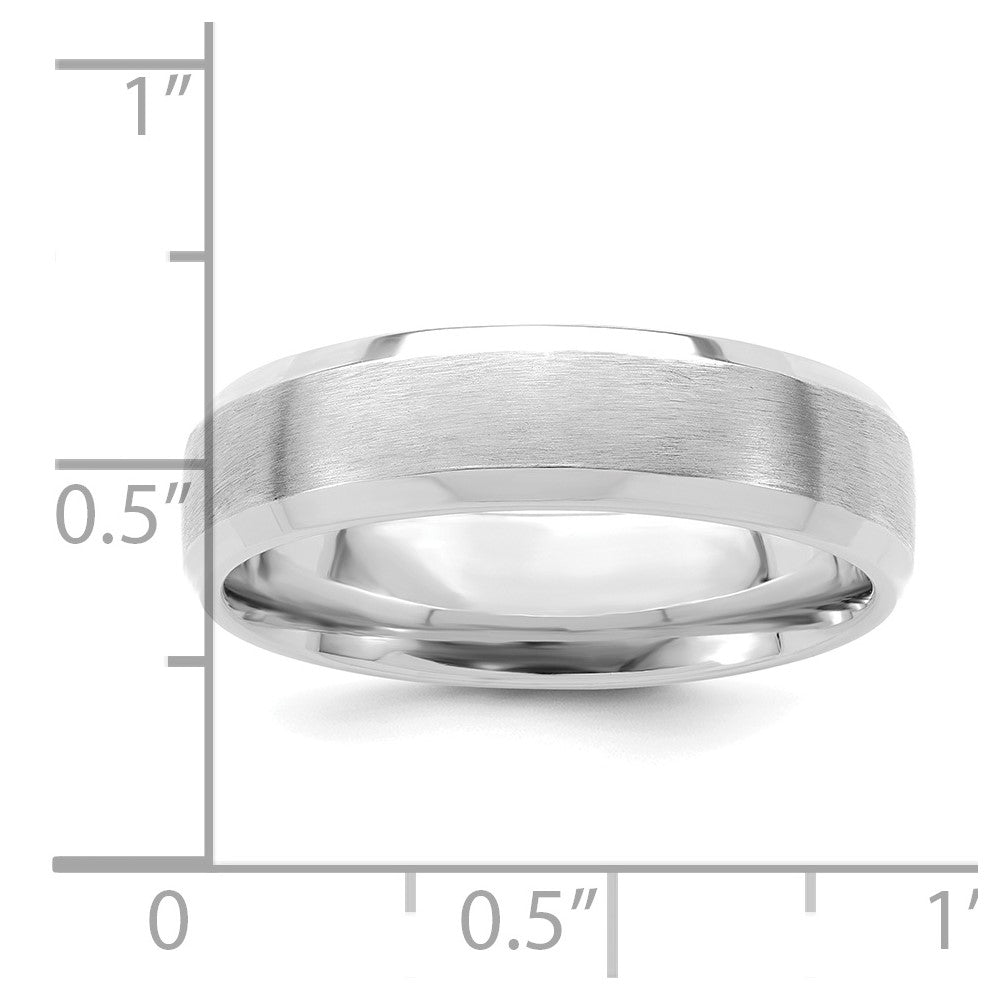14K White Gold 6mm Lightweight Comfort Fit Brushed Satin with Polished Beveled Edge Wedding Band Ring