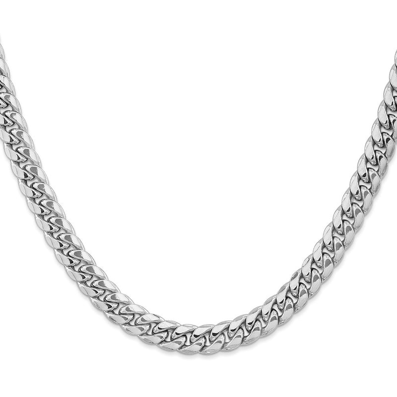 14K White Gold 7.3mm Semi-Solid Miami Cuban 18 Inch Chain