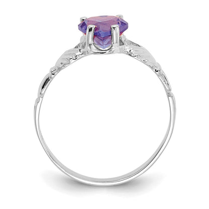 14K White Gold June CZ Heart Birthstone Claddagh Ring