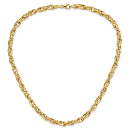 14K Yellow Gold Polished and Grooved 6mm Fancy Oval Link 18 Inch Necklace