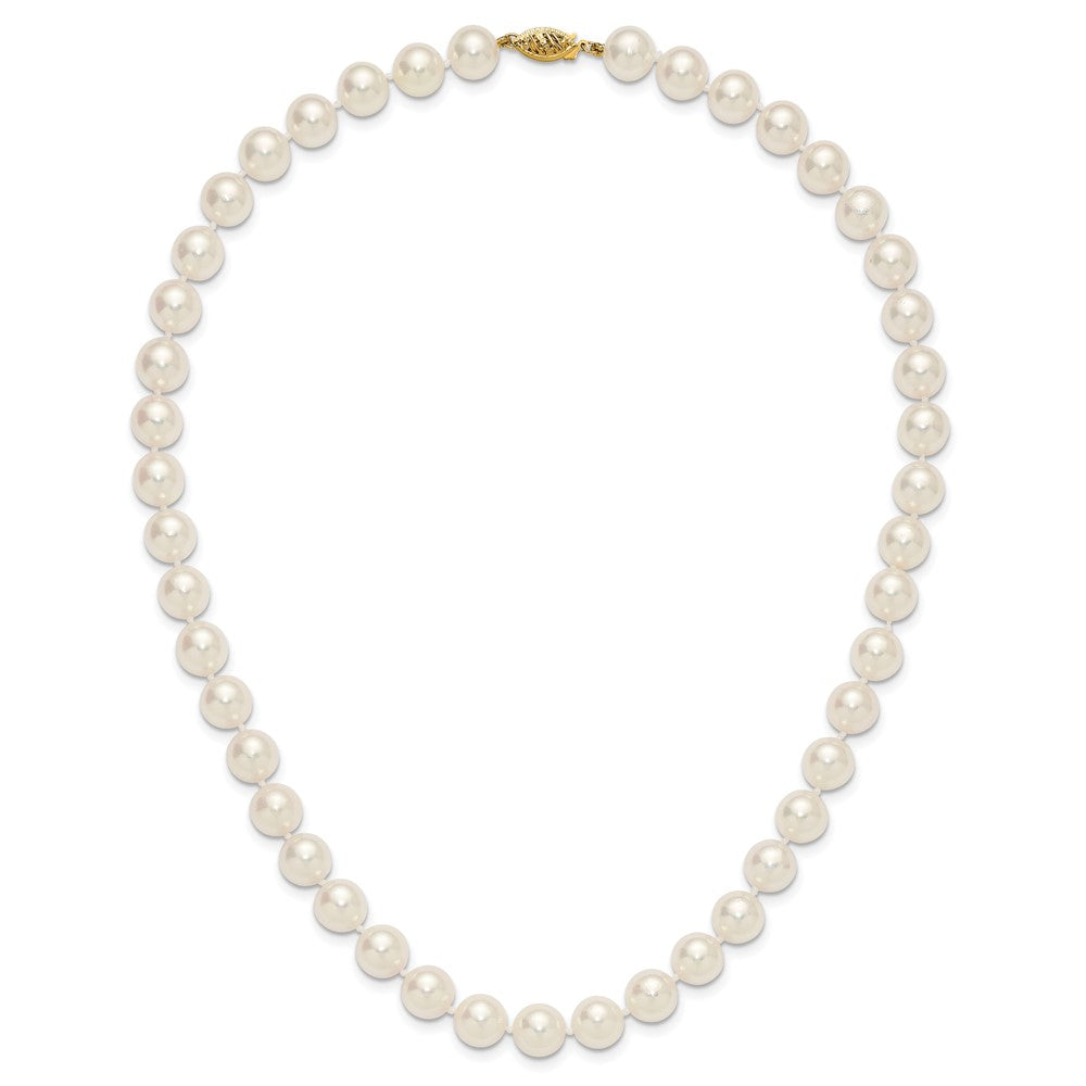 14K Yellow Gold Polished 9-10mm Round Akoya Saltwater Cultured Pearl 18 Inch Necklace