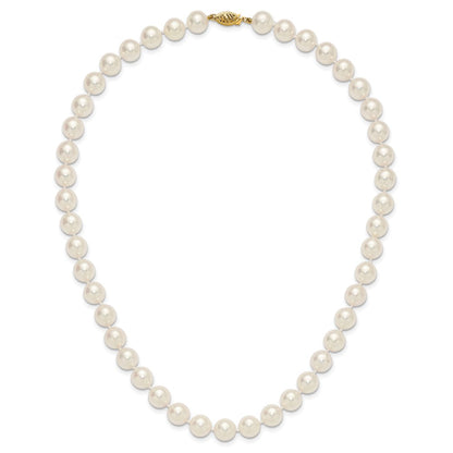 14K Yellow Gold Polished 9-10mm Round Akoya Saltwater Cultured Pearl 18 Inch Necklace