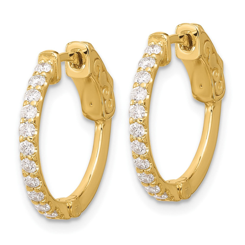 14K Yellow Gold .44 carat Diamond Round Hoop w/Safety Clasp Earrings