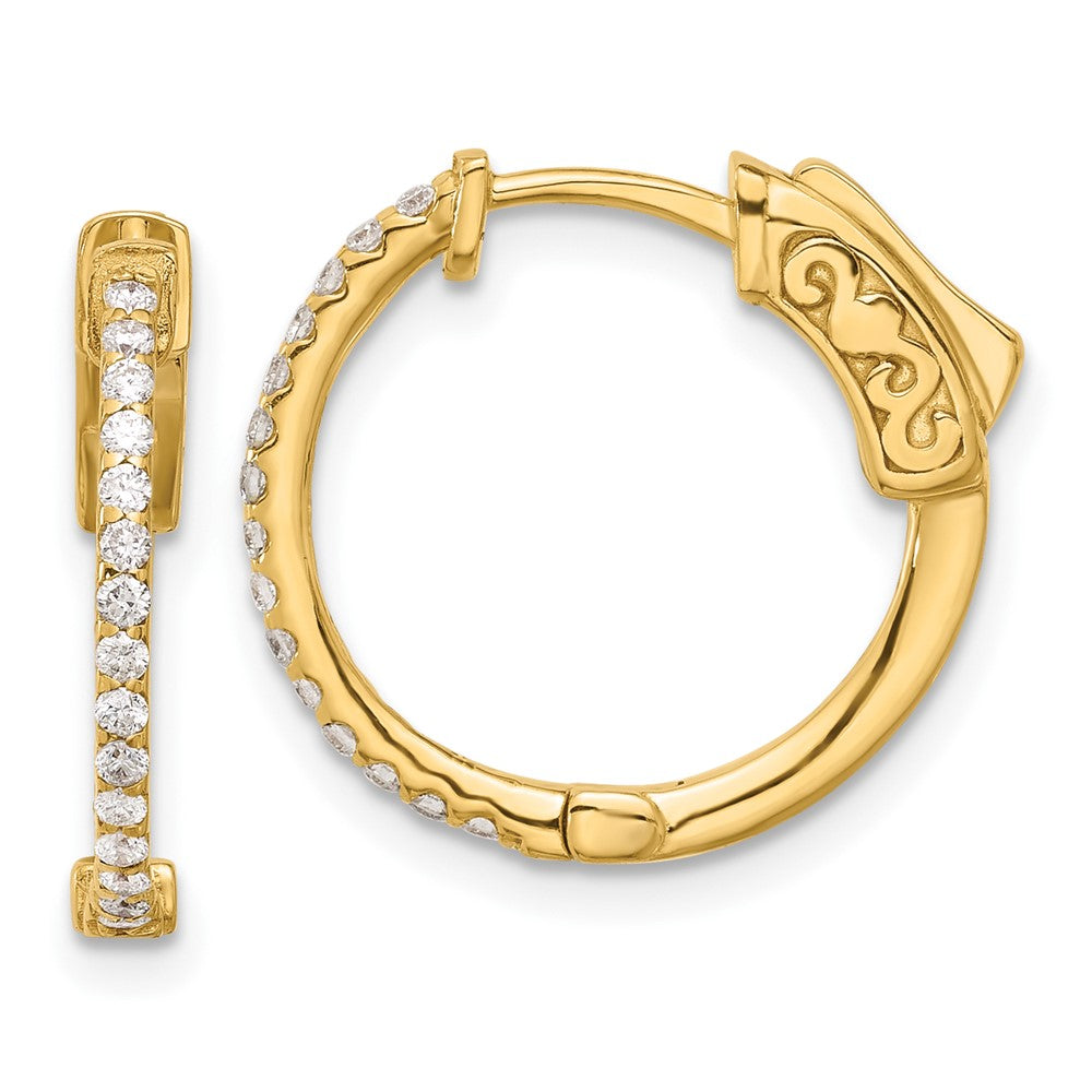 14K Yellow Gold .24 carat Diamond Round Hoop w/Safety Clasp Earrings
