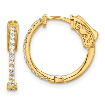 14K Yellow Gold .24 carat Diamond Round Hoop w/Safety Clasp Earrings