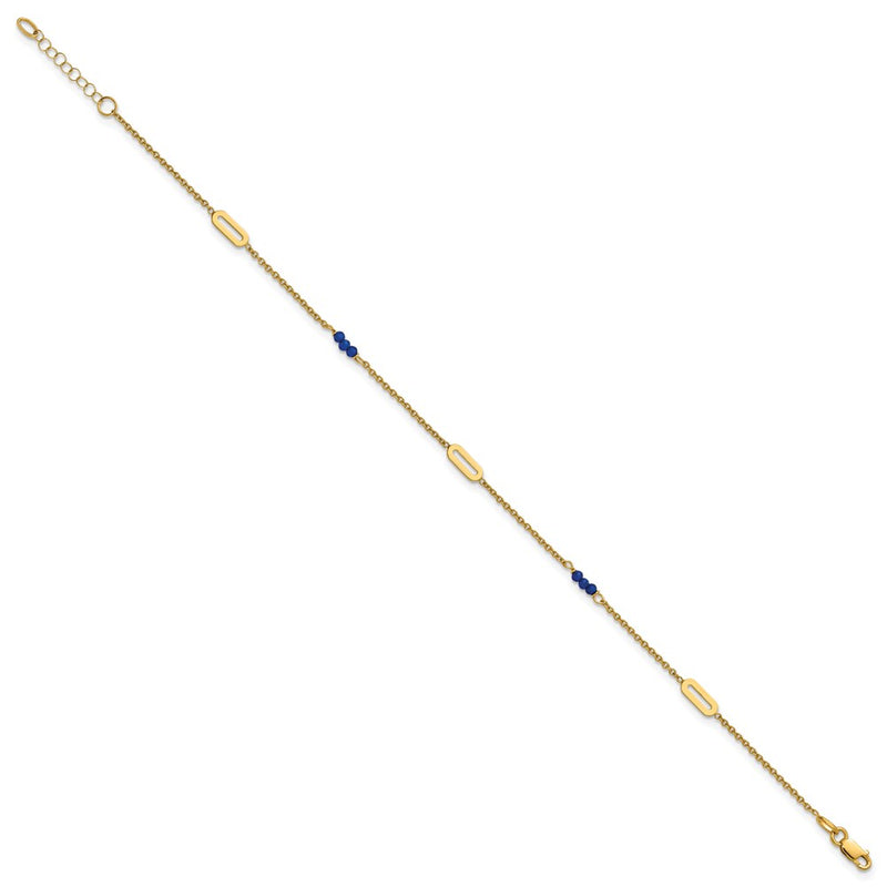 14K Yellow Gold Polished Blue Spinel Beads and Ovals 9 Inch Plus 1 Inch Extender - Total 10 Inch Anklet