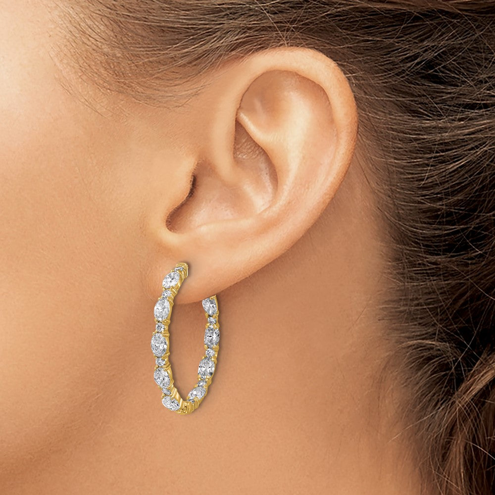 14K Yellow Gold Certified Oval and Round VS DEF Diamond Inside/Outside Hoop Earrings