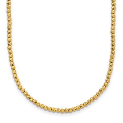 14K Yellow Gold Polished and Diamond-cut Round Beaded 18 Inch Necklace