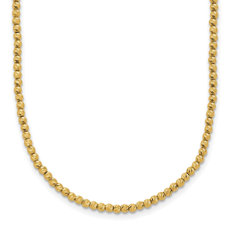 14K Yellow Gold Polished and Diamond-cut Round Beaded 18 Inch Necklace