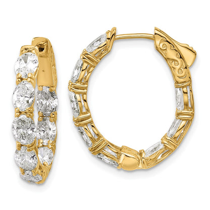14K Yellow Gold Certified 5x3 Oval Lab Grown VS/SI FGH Diamond Inside/Outside Hoop Earr