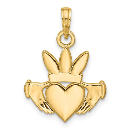 14K Yellow Gold Polished Heart Crown Pendant