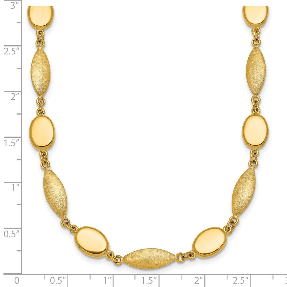 14K Yellow Gold Polished And Brushed 7.5mm Fancy Oval and Round Link 18 Inch Necklace