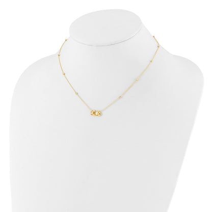 14K Yellow Gold Polished Double Heart with Diamond-cut Beads 16 Inch Necklace Plus 2 Inch Extender