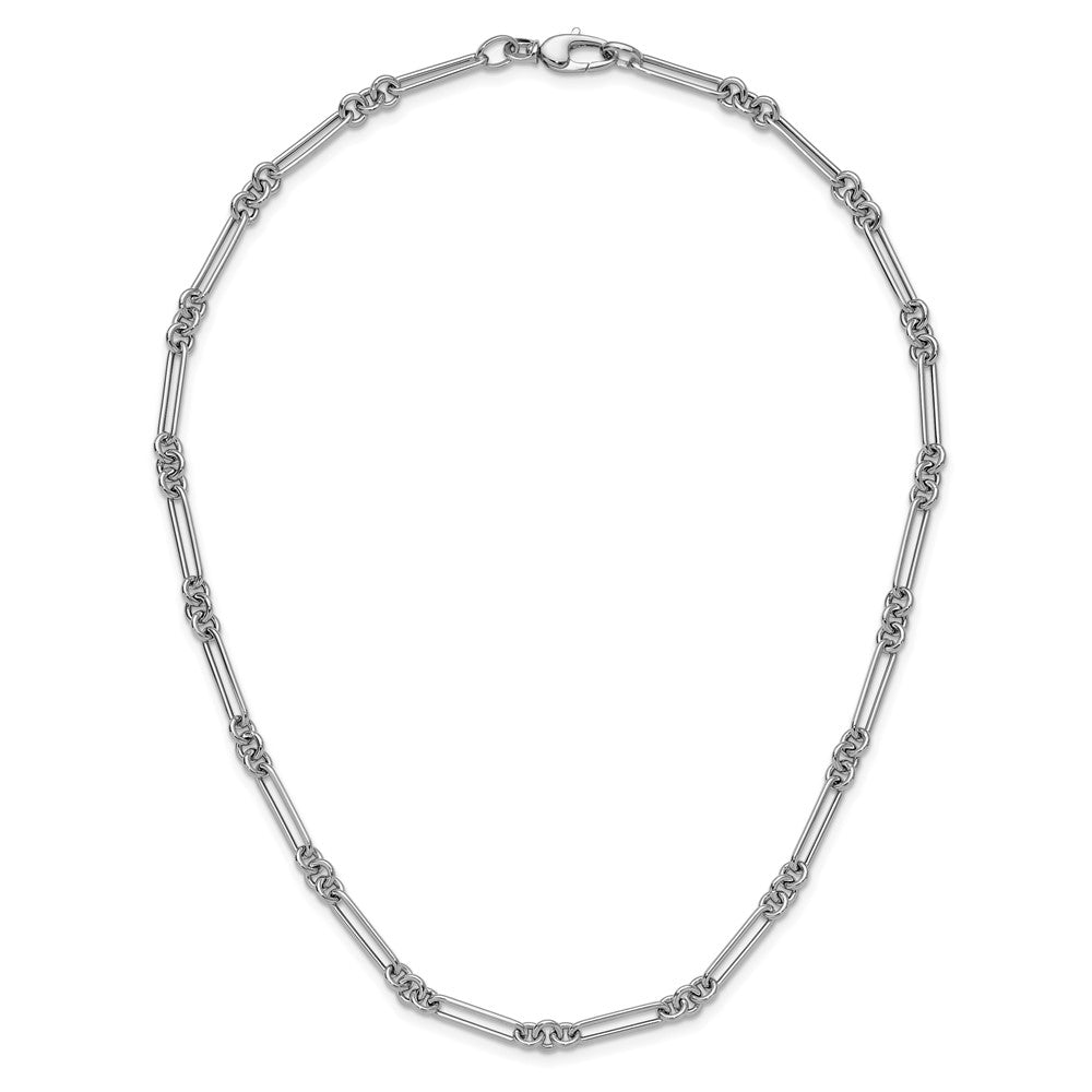 14K White Gold Polished Fancy Figaro Link 17.5 Inch Necklace