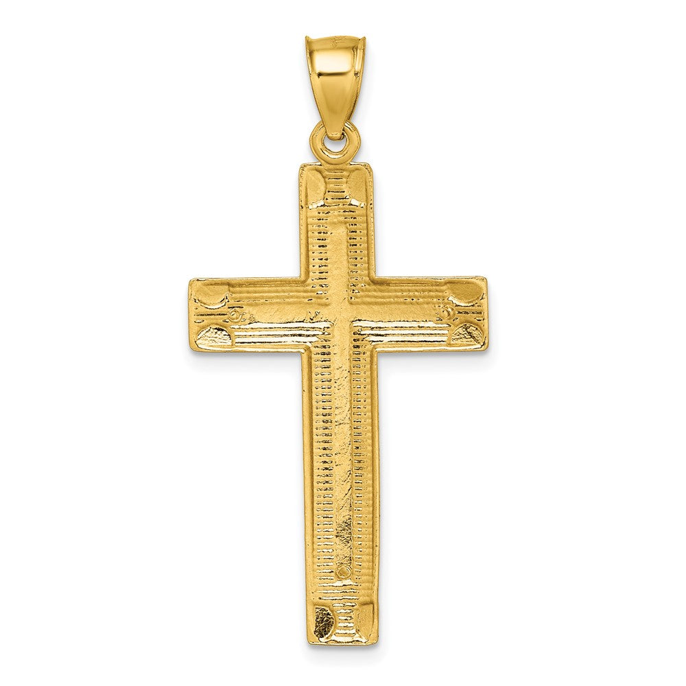 14K Yellow Gold Polished Diamond-cut Textured Fancy Latin Cross Pendant