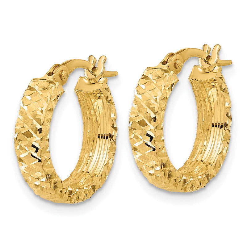 14K Yellow Gold Polished 4mm Diamond Cut Hoop Earrings