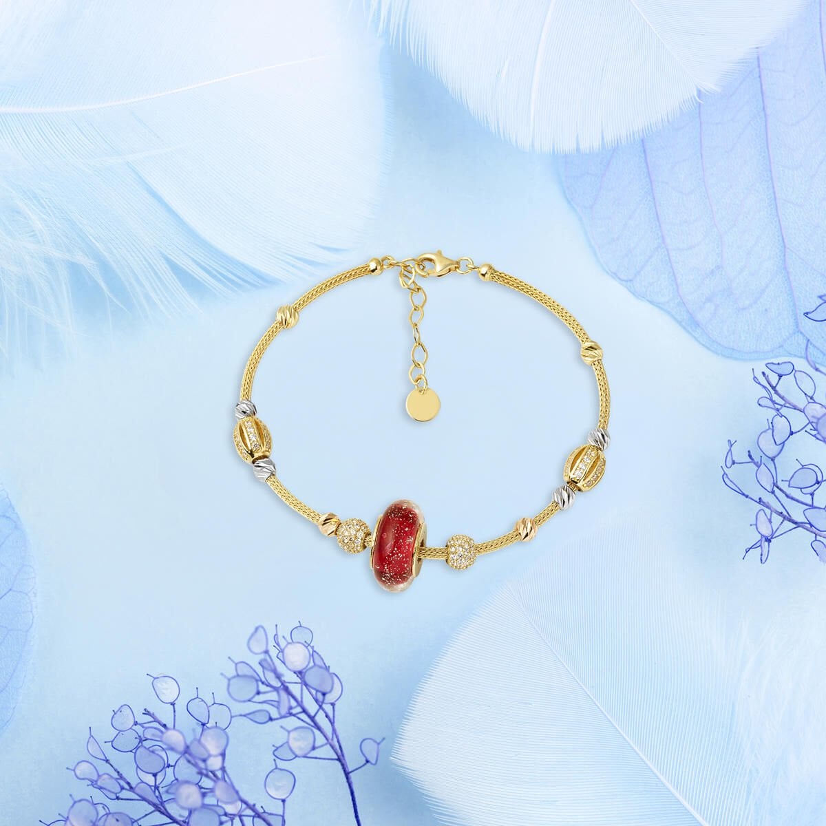 14K Yellow Gold Watermelon Bead Designer Inspired Cubic Zirconia Bracelet
