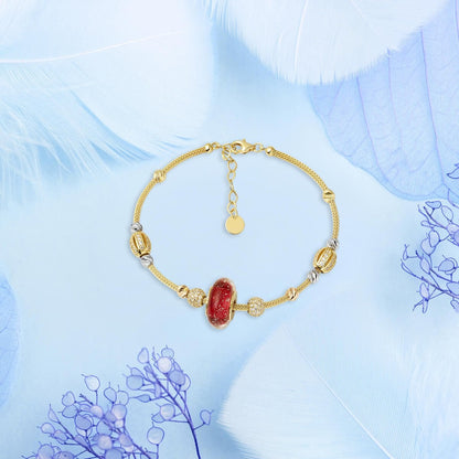 14K Yellow Gold Watermelon Bead Designer Inspired Cubic Zirconia Bracelet