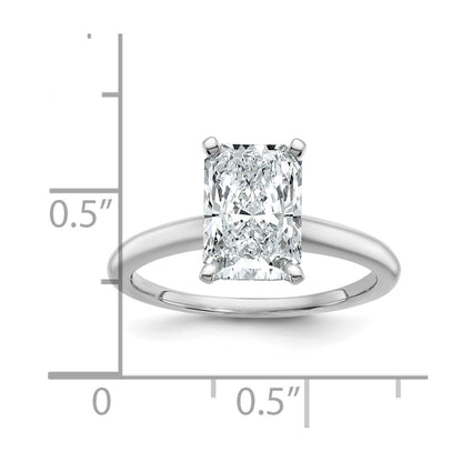 14K White Gold 2 1/2 carat Lab Grown Diamond VS+ F+ Radiant Solitaire Complete Engagement Ring