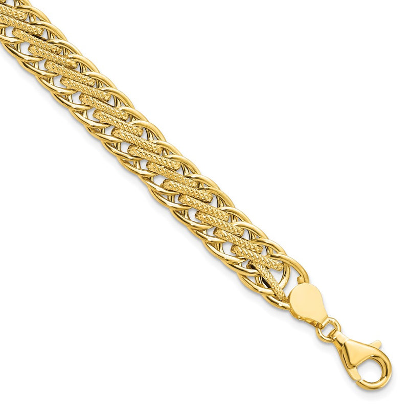 14K Yellow Gold Polished and Textured Fancy Link 7.75 Inch Bracelet