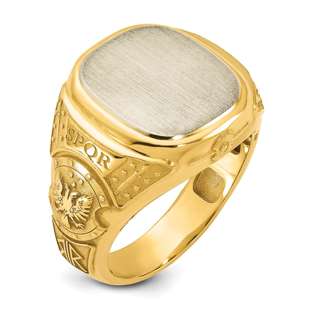 14K Two-Tone Gold Engravable Square with Rounded Corners Signet ring