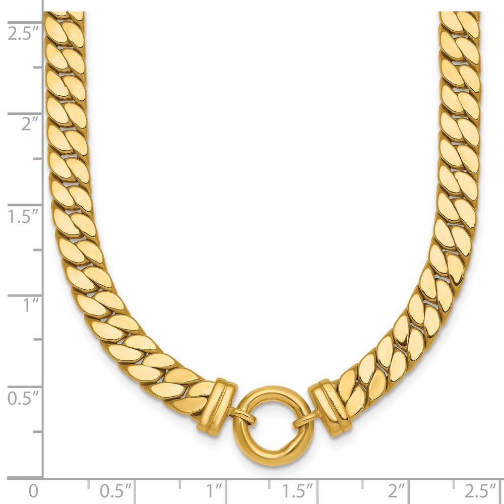14K Yellow Gold Polished Flat Curb Link with Center Circle Element 18 Inch Necklace