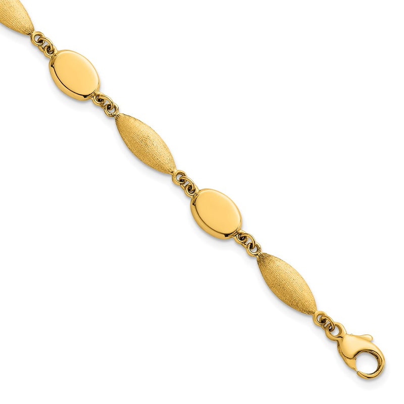 14K Yellow Gold Polished And Brushed 7.5mm Fancy Oval and Round Link 7.25 Inch Bracelet
