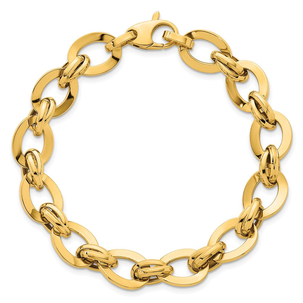 14K Yellow Gold Polished 10.8mm Lightweight Oval Fancy Link Chain Bracelet