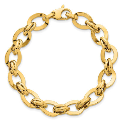 14K Yellow Gold Polished 10.8mm Lightweight Oval Fancy Link Chain Bracelet