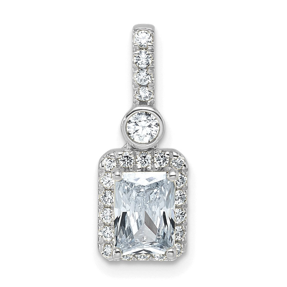 14K White Gold 1 carat Lab Grown Diamond VS+ F+ Radiant Complete Halo Pendant