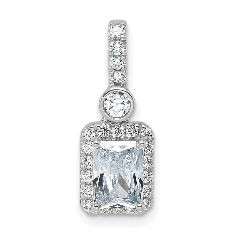 14K White Gold 1 carat Lab Grown Diamond VS+ F+ Radiant Complete Halo Pendant
