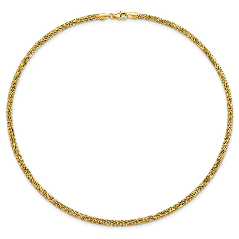 14K Yellow Gold Polished and Diamond-cut Round Woven Wire 17 Inch Necklace