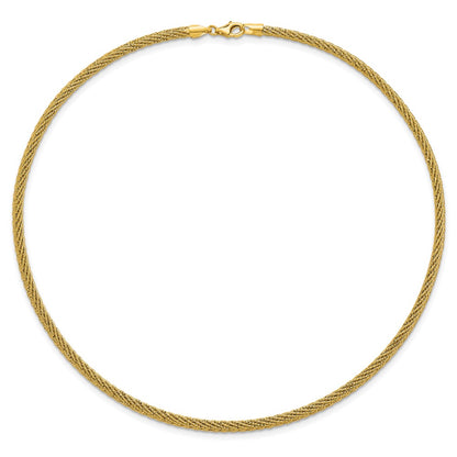 14K Yellow Gold Polished and Diamond-cut Round Woven Wire 17 Inch Necklace